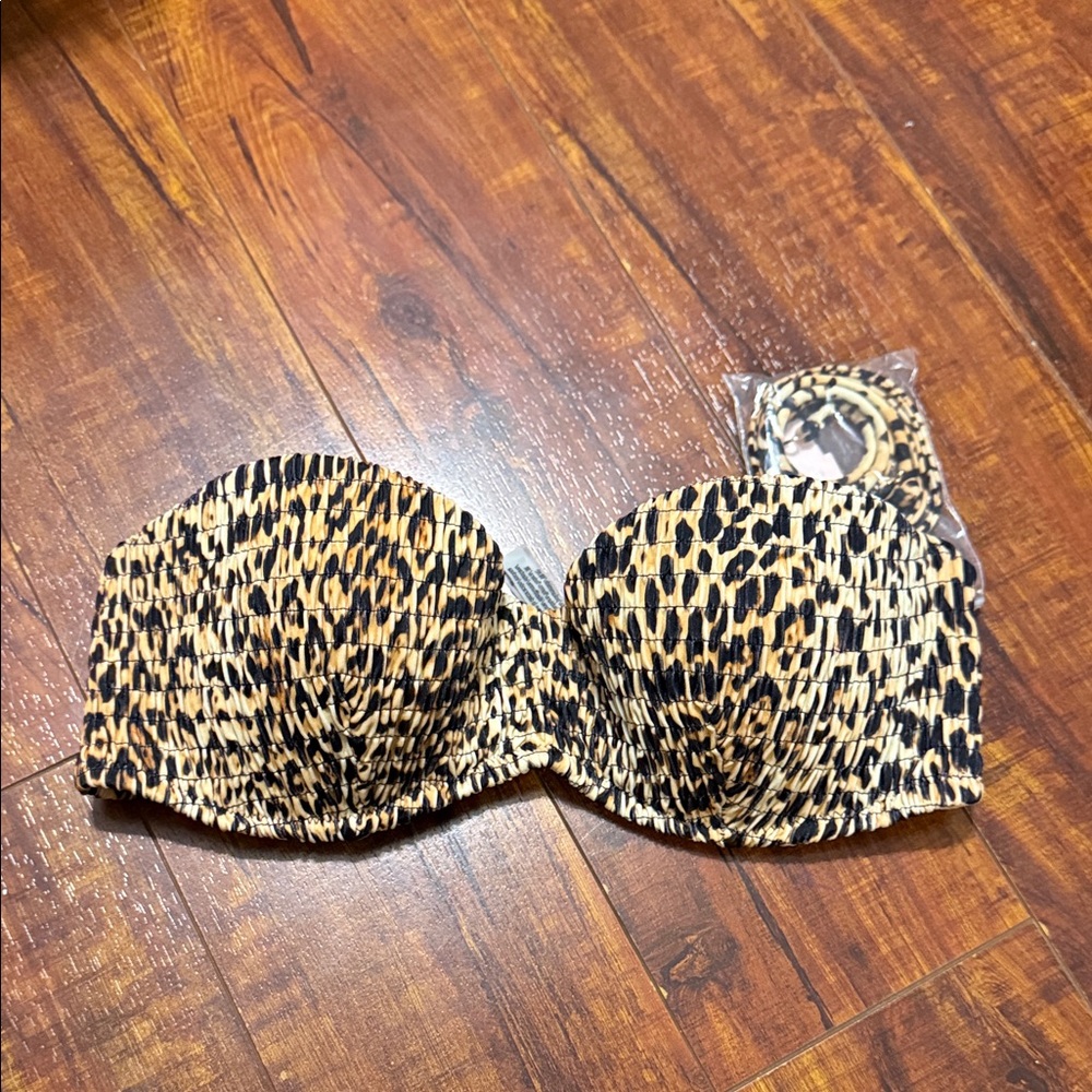 Victoria’s Secret Smocked Leopard Print Bikini Top
